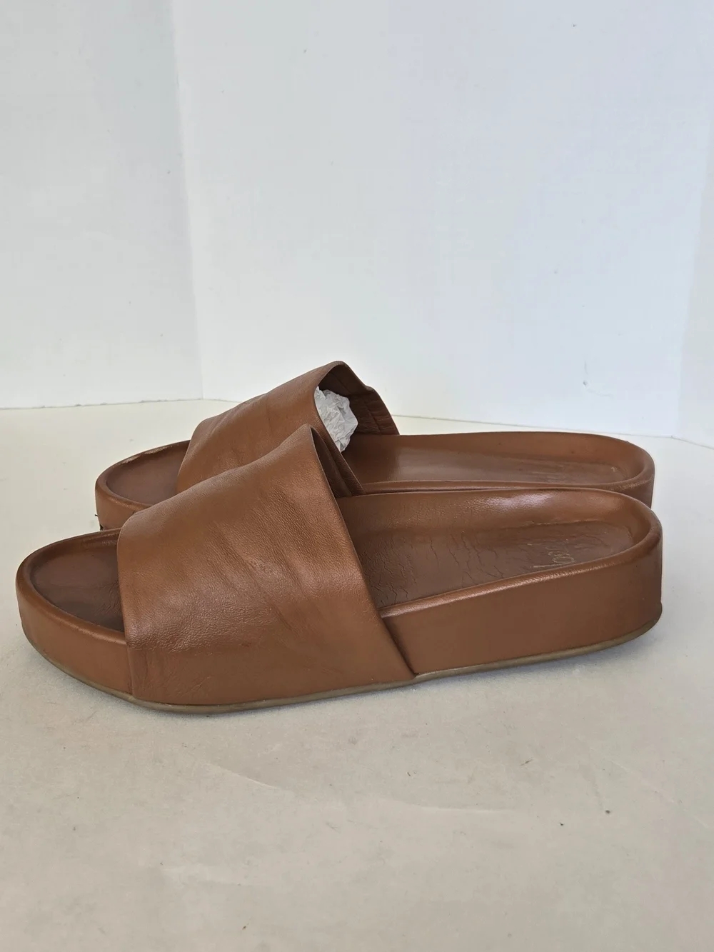 beek Cognac Leather Slide Sandals